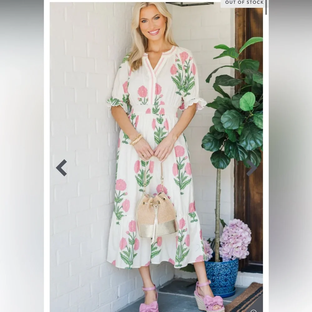 Umgee White Maxi Dress with Pink Floral Print - Picture 1 of 12